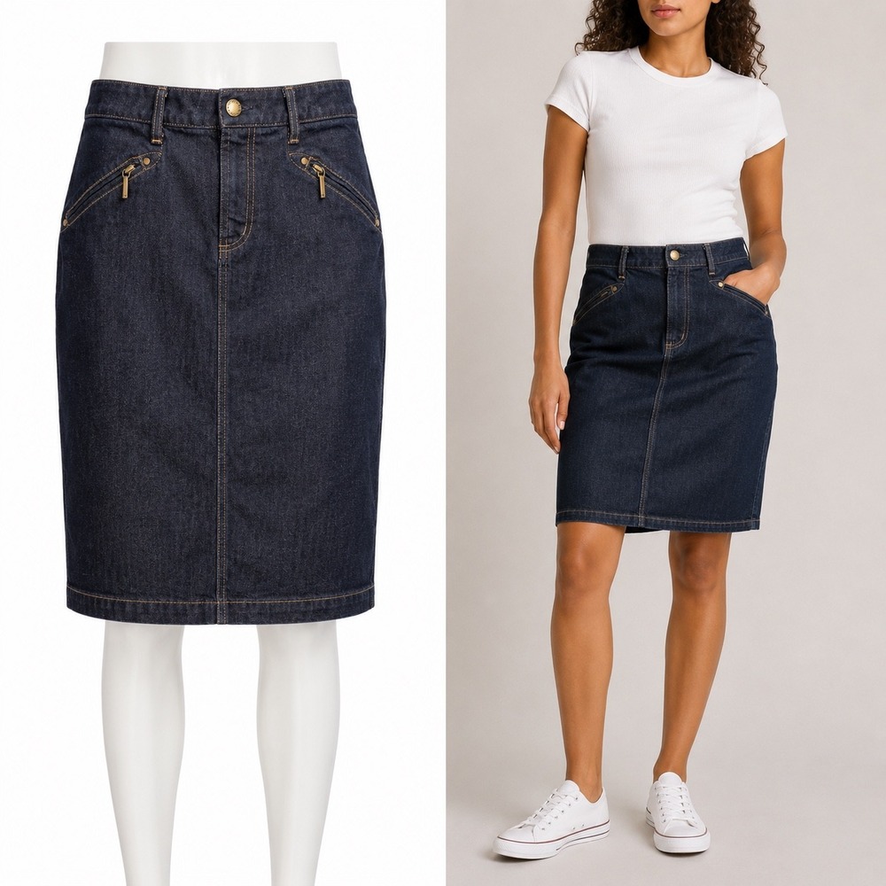 Vintage Y2K Lauren Ralph Lauren Jeans Co Women 10 Denim Pencil Skirt Zip Pockets